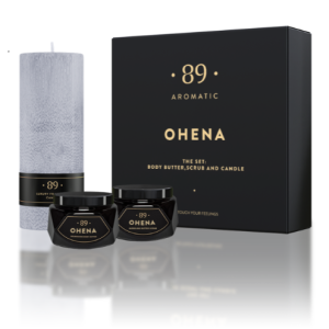 AROMATIC 89 Dāvanu komplekts (Ķermeņa skrubis, sviests, svece), Ohena
