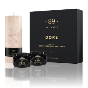 AROMATIC 89 Dāvanu komplekts (Ķermeņa skrubis, sviests, svece), Dore