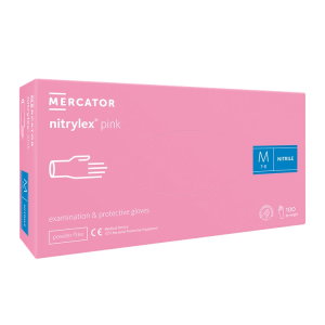 Nitrylex PF Vienreizlietojamie nitrila cimdi, bez pūdera M Rozā, 100 gab. (Polija)