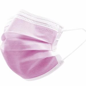 UNIGLOVES Medicīniskā sejas maska ar gumiju PROFIL PLUS SMALL PINK 3-slāņi, 50 gab.